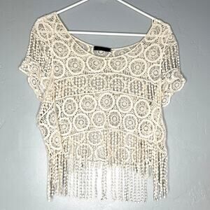 Cream Crochet Fringe Top – Boho Style